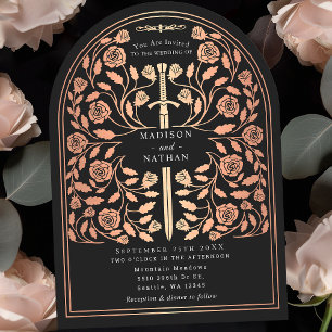 Invitation Arche du Mariage d'épée d'or du Rose royal noir