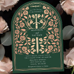 Invitation Arche du Mariage d'épée d'or du Rose royal vert<br><div class="desc">Donnez le ton à votre mariage d'imaginaire médiéval avec un design audacieux d'invitation à l'arc : une épée d'or grand rose entourée de fleurs contre un arrière - plan vert. Parfait pour les couples rêvant d'une fête épique et romantique. Faites légendaire votre histoire d'amour dès le premier regard ! REMARQUE...</div>