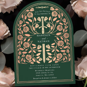 Invitation Arche du Mariage d'épée d'or du Rose royal vert
