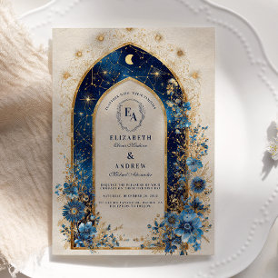 Invitation Arche éclairée par la lune dans un mariage bleu mi