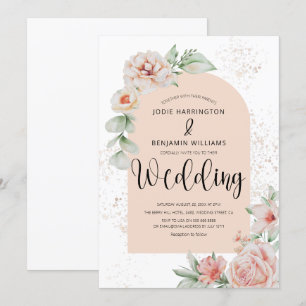 Invitation Arché élégant   Mariage floral de la Pêche printan