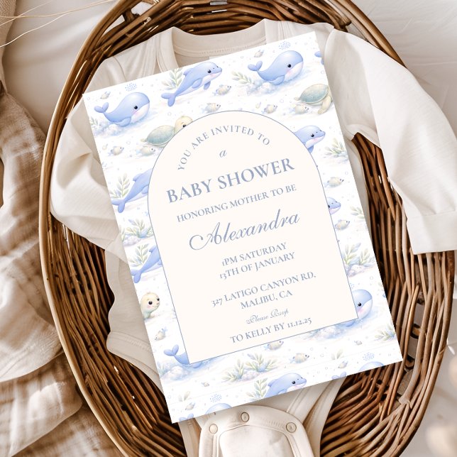 Invitation Arche Élégante de la Fête de Bébé Animaux de l'Océ (Créateur téléchargé)