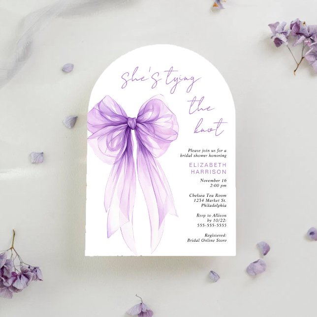 Invitation Arche Élégante de Mariage avec Ruban Violet Aquare (Elegant Purple Bow Watercolor Arch Bridal Shower Invitation)