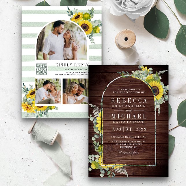 Invitation Arche en eucalyptus et tournesol Code QR Mariage e (Créateur téléchargé)
