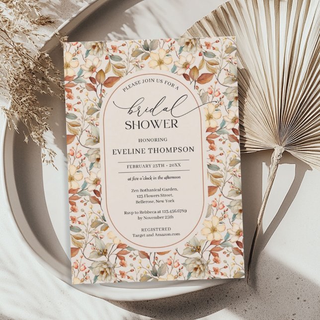 Invitation Arche fleur sauvage de chute d'ivoire neutre en aq (Watercolor neutral ivory fall wildflowers arch invitation)