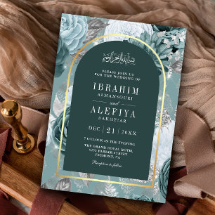 Invitation Arche fleurie Turquoise foncée Mariage musulman