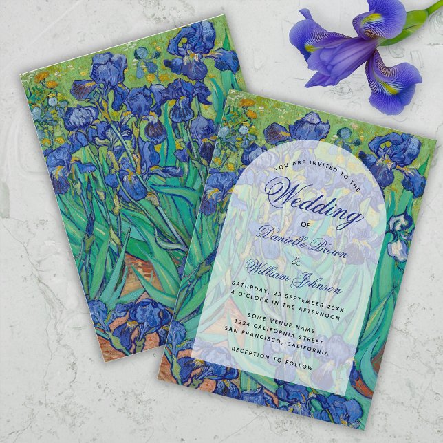 Invitation Arche Floral Iris Bleus Élégant Mariage Van Gogh (Créateur téléchargé)