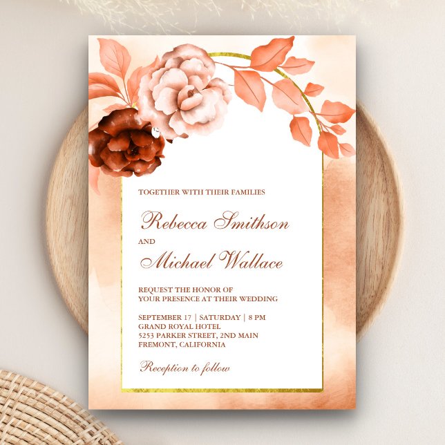 Invitation Arche Florale Aquarelle Terracotta de Mariage Terr (Créateur téléchargé)