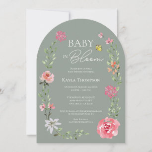 Invitation Arche florale bébé en vert sauge pour la baby show