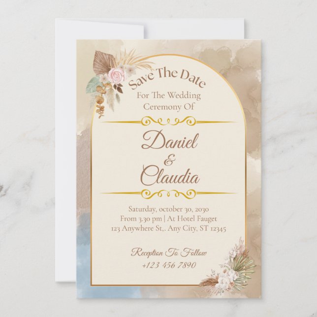 Invitation Arche florale Boho Enregistrer la date - Mariage é (Devant)