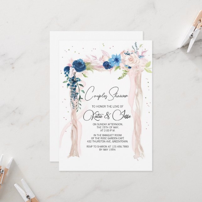 Invitation Arche Florale Bourguignonne Couples Shower  (Devant/Arrière en situation)