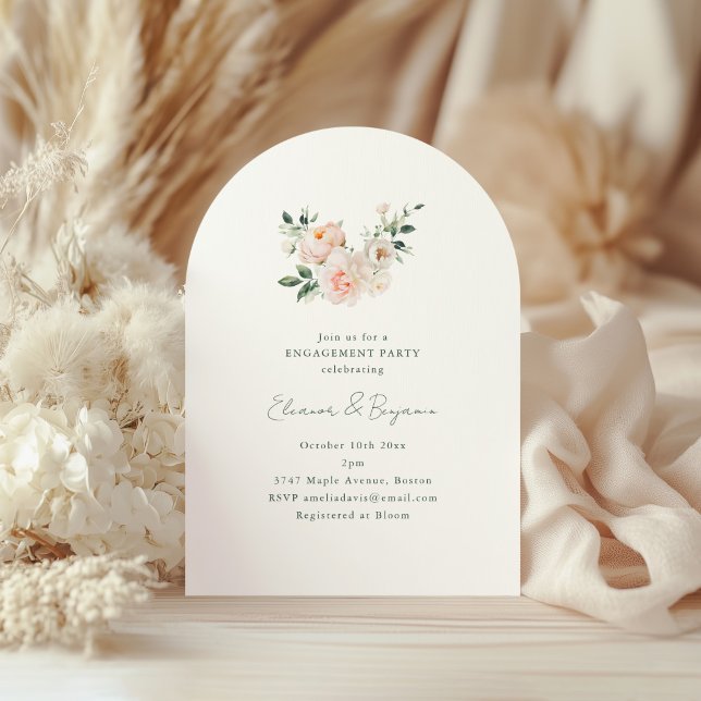 Invitation Arche florale de pivoine rose Engagement minimalis (Créateur téléchargé)