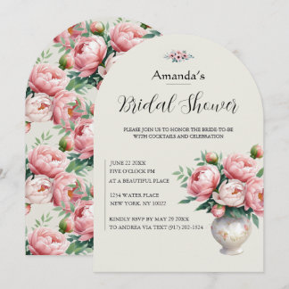 Invitation Arche florale de pivoine rose pour la douche de la