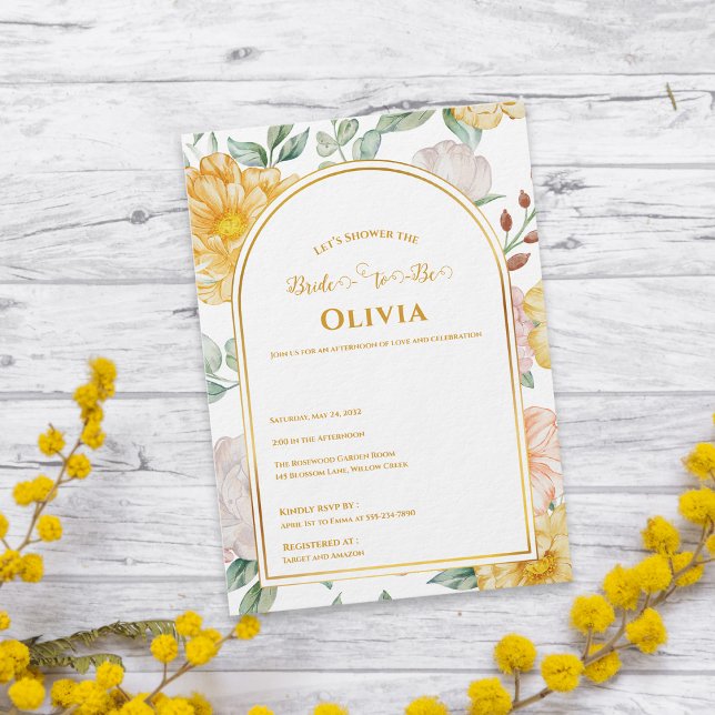 Invitation Arche florale jaune pour la future mariée Shower d (Bride-to-Be Yellow Floral Arch Bridal Shower Invitation)