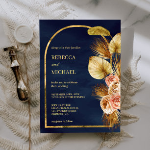 Invitation Arche Florale Terrestre Palmier Séché Mariage Bleu
