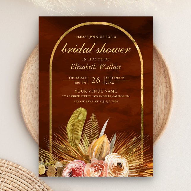 Invitation Arche Florale Terreuse Dorée Orange Brûlé pour une (Créateur téléchargé)