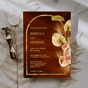 Invitation Arche Florale Terreuse Palmier Séché Orange Brûlée
