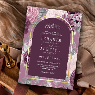 Invitation Arche florale violette poussiéreuse de mariage mus