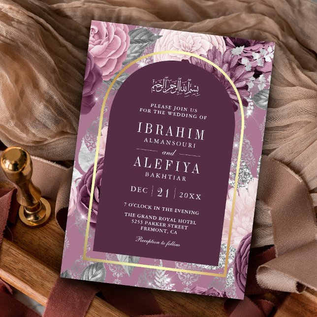 Invitation Arche florale violette poussiéreuse de mariage mus (Créateur téléchargé)