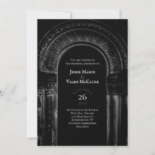 Invitation Arche gothique noir et blanc Élégant mariage foncé