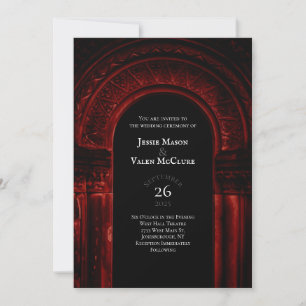 Invitation Arche gothique rouge Élégant mariage noir foncé