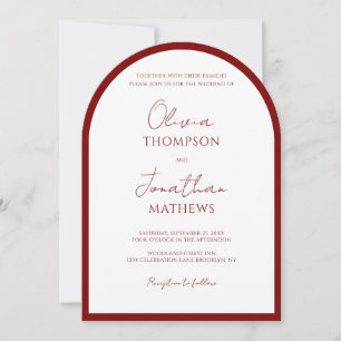 Invitation Arche Mariage de script de bordure rouge de Crimso