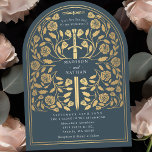 Invitation Arche Mariage d'épée d'or gris Royal Médiéval<br><div class="desc">Donnez le ton à votre mariage d'imaginaire médiéval avec un design audacieux d'invitation à l'arc : une épée d'or grand entourée de fleurs contre arrière - plan gris. Parfait pour les couples rêvant d'une fête épique et romantique. Faites légendaire votre histoire d'amour dès le premier regard ! REMARQUE : l'or...</div>