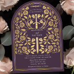 Invitation Arche Mariage d'épée d'or médiévale d'Eggplant<br><div class="desc">Donnez le ton à votre mariage d'imaginaire médiéval avec un design audacieux d'invitation à l'arc : une épée d'or grand entourée de fleurs contre arrière - plan d'aubergine. Parfait pour les couples rêvant d'une fête épique et romantique. Faites légendaire votre histoire d'amour dès le premier regard ! REMARQUE : l'or...</div>