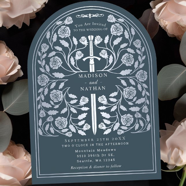 Invitation Arche Mariage d'épée gris Royal Médiévale (Créateur téléchargé)