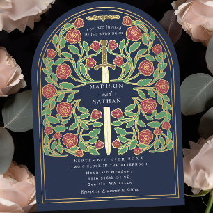 Invitation Arche Mariage d'épée médiévale Bleu Royal