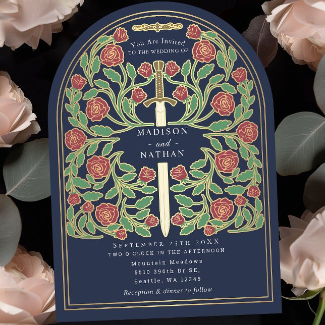 Invitation Arche Mariage d'épée médiévale Bleu Royal (Créateur téléchargé)