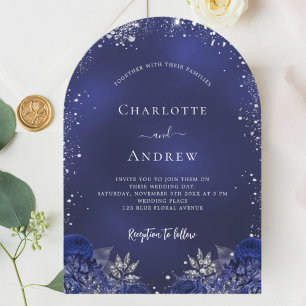 Invitation Arche mariage floral bleu marine