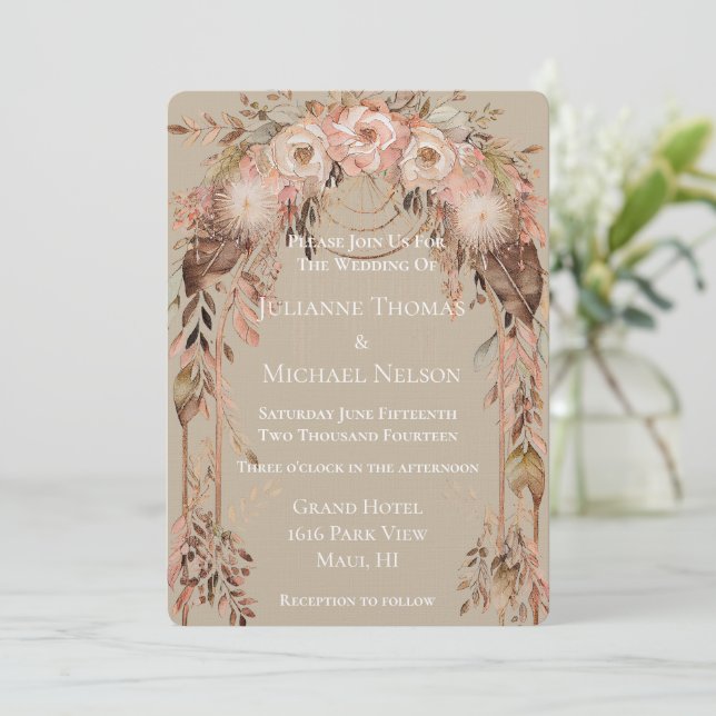 Invitation Arche Mariage florale Boho à crème rose pâle (Debout devant)