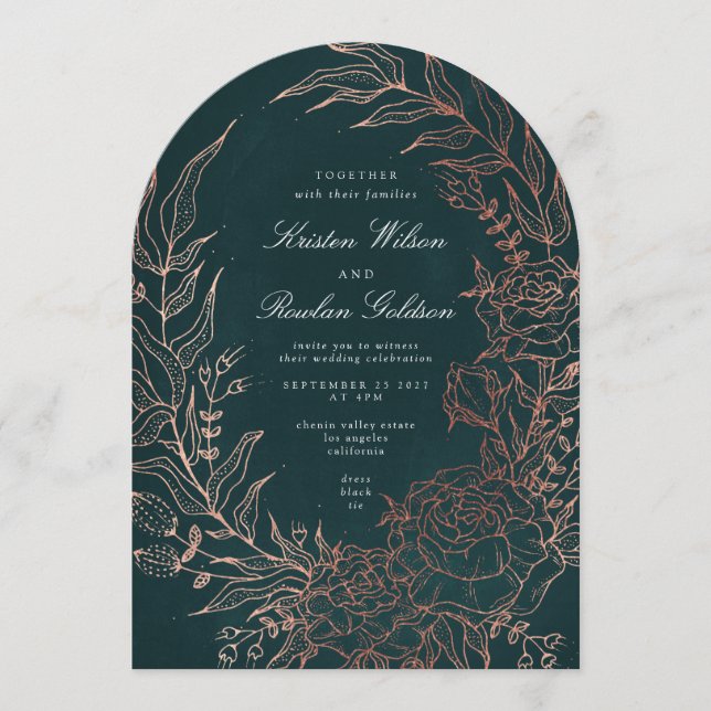 Invitation Arche Mariage romantique en cuivre à fleurs (Devant)