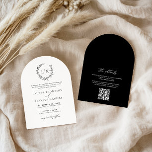 Invitation Arche Noir Blanc Monogramme Code QR Mariage Classi