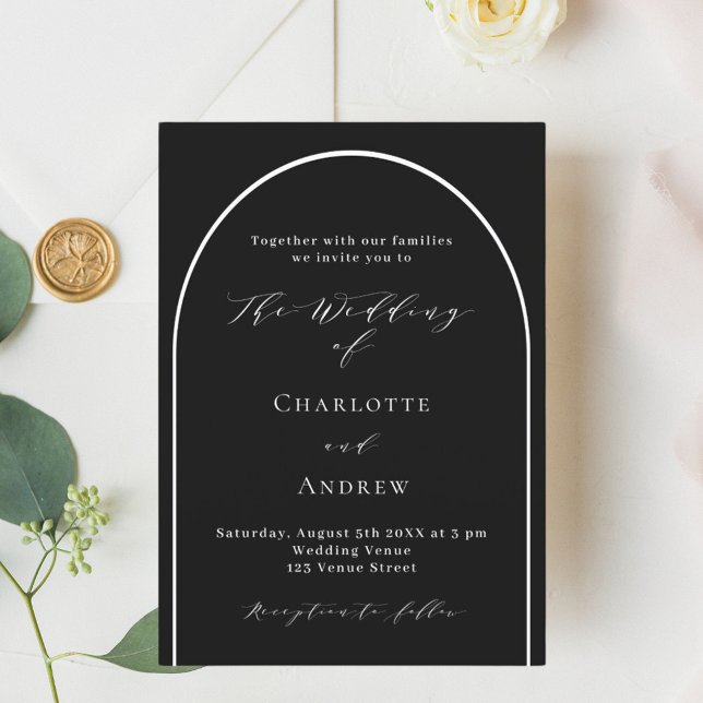 Invitation Arche noire blanche moderne script mariage de luxe (Créateur téléchargé)