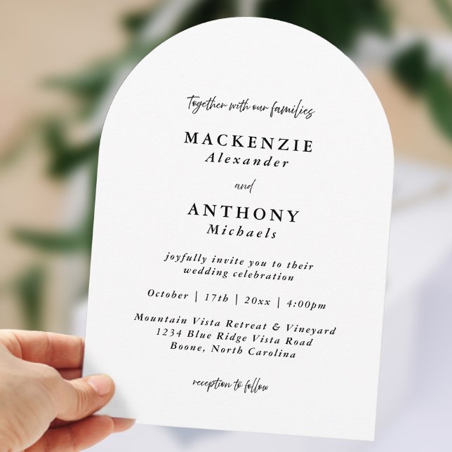 Invitation Arche noire et blanche décontractée Mariage manusc (Casual Handwritten Wedding Black & White Arch Invitation)