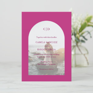 Invitation Arche photo rose magenta simple Mariage moderne