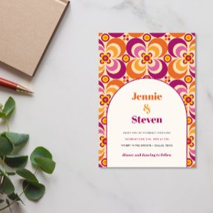Invitation Arche rétro du milieu du siècle mariage orange vio