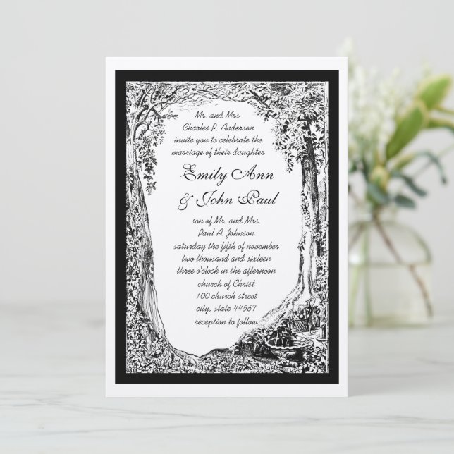 Invitation Arche romantique Vintage Forêt (Debout devant)