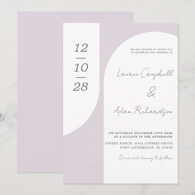 Invitation Arche rose et Mariage de calligraphie (Devant / Derrière)