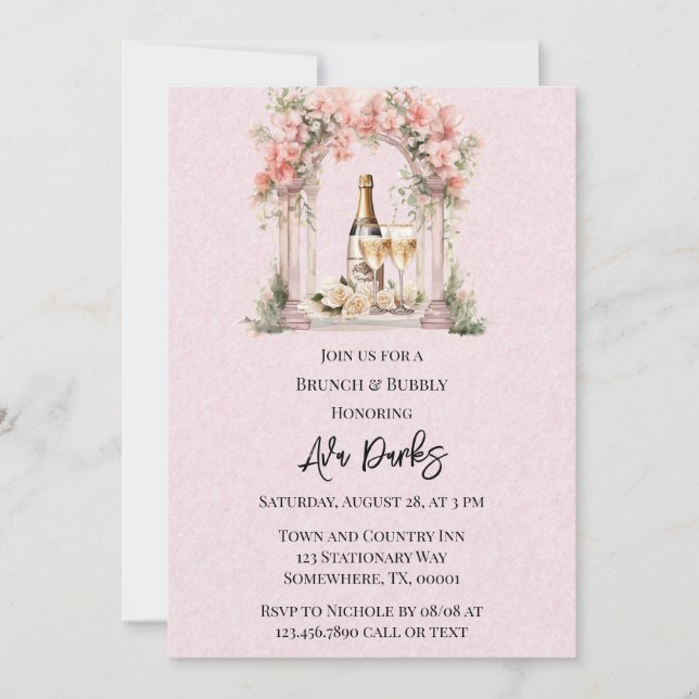 Invitation Arche rose Floral Champaiment Brunch & Bubbly (Devant)