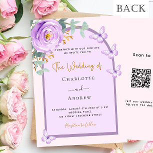 Invitation Arche violet fleurie QR RSVP mariage de luxe