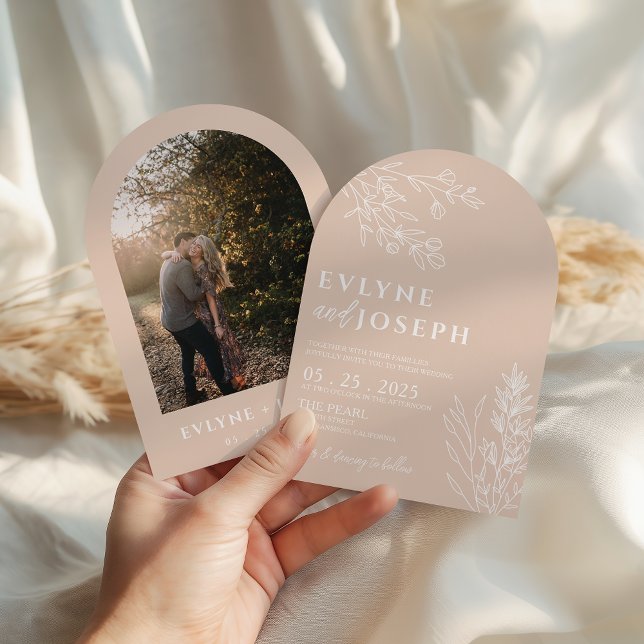 Invitation Arched Elegant Floral Blush Herbal Boho Wedding (Créateur téléchargé)