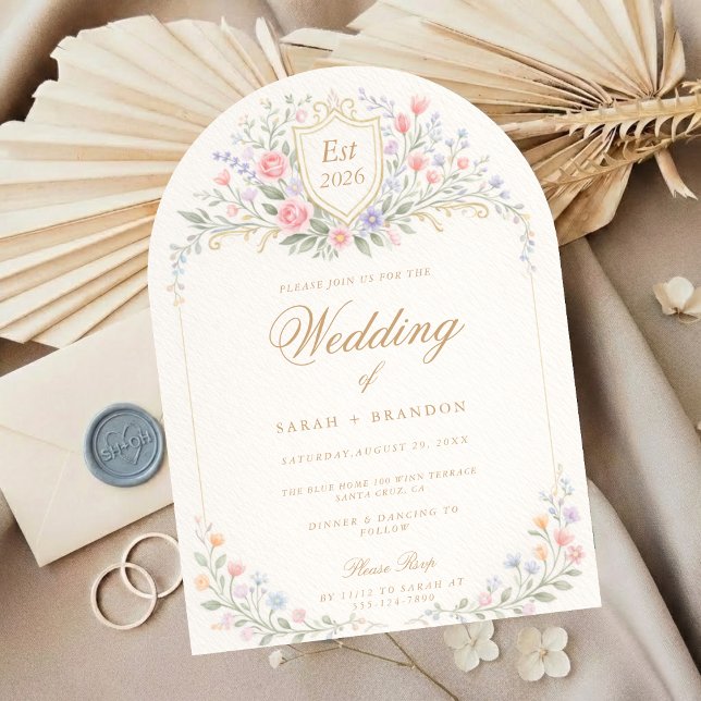 Invitation Arched Floral Wedding Monogram, Romantic Garden (Créateur téléchargé)