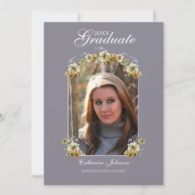 Invitation Arched Periwinkle Floral Graduation (Devant)