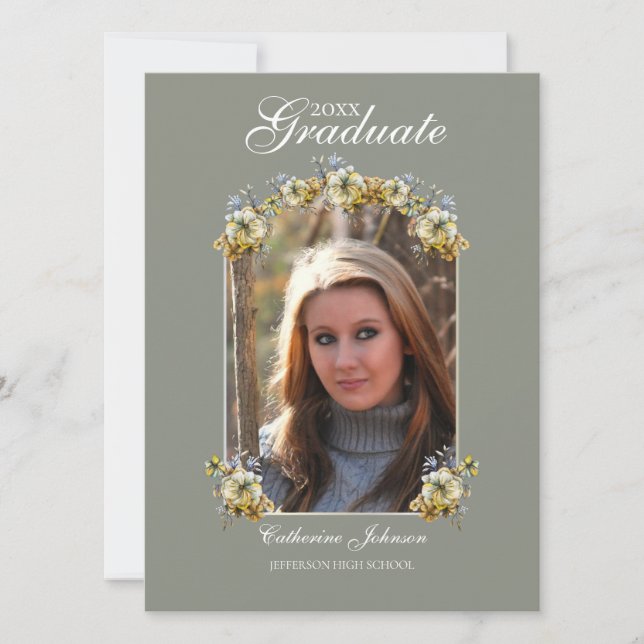 Invitation Arched Sage Green Floral Graduation (Devant)