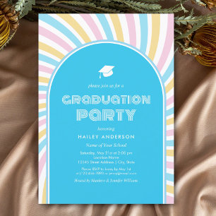 Invitation Arches Bleues Modernes Retro 80s Graduation