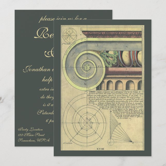 Invitation Architecture Renaissance vintage; Parti de la retr (Devant / Derrière)