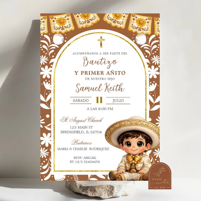 Invitation Arco dorado y marrón Cielito Lindo Bautizo (Créateur téléchargé)